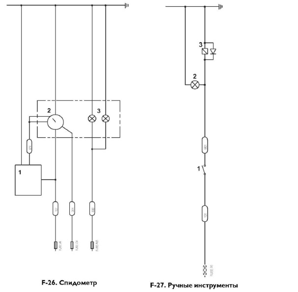 Спидометр и ручной инструмент экскаватора-погрузчика JCB 3CX, JCB 4CX. Электрическая схема